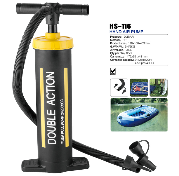 HS-116 double action hand air pump for inflatable air bed and boat